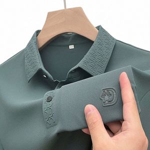 Высококачественная брендовая рубашка поло с рукавами LG, мужская роскошная шелковая футболка с устойчивыми к морщинам отворотами, повседневный осенний топ e1XT #