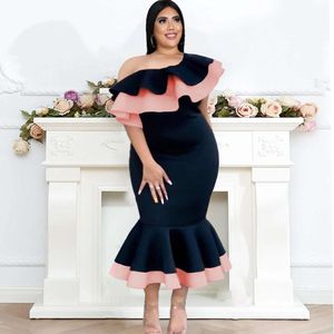 Large Size 200 Pounds Chubby Mm Single Shoulder Backless Ruffled Edge Skirt Collar High Waist Slim Fit Fishtail For Women Dress 254161