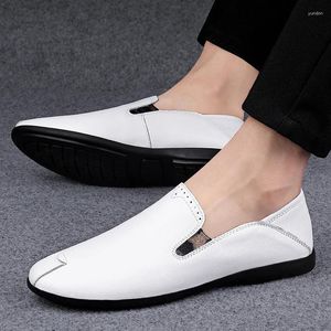 Casual Schuhe Echtes Leder Weiß Männer Mode Herren Loafer Mokassins Atmungsaktive Wohnungen Slip On Fahren