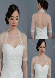 2019 Billiga bröllop Bridal Bolero Jacket Cap Wrap Shrug Ivory White Sheer Short Sleeve Applique Tulle Custom Made Jacket för Weddin5285674