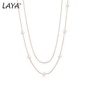 Laya Korean Fashion Pearl Pendant Choker Necklace Womens Wedding Party Clavicle Chain Gifts 925 Sterling Silver Fine Jewellery 240327