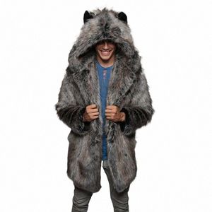 vinterpar män faux päls 2021 casual kvinnor huva räv päls jacka kappa björn öron varm lg ärmjacka överrock t3dh#