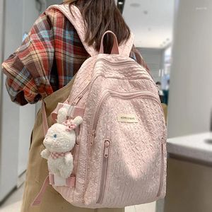 Skolväskor Lady Leisure Pink Women Kawaii Nylon Laptop Book Bag Trendy Girl Travel Fashion Söt kvinnlig college ryggsäck Cool