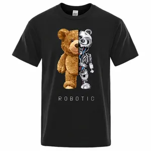 funny Teddy Bear Robot Tshirt Robotic Bear Men Short Sleeve Fi Casual Clothing Summer Cott Tees Oversized Street T-Shirts l25m#