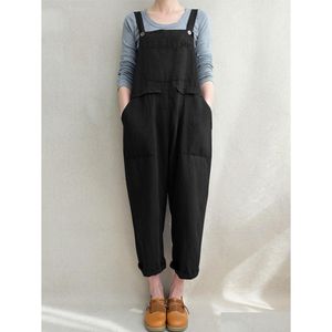 Womens Jumpsuits Rompers Designer Sweatpants Fashion Baggy Loose Linen Overalls Jumpsuit For Women Pants Woman Strap Sleeveless Casual Otd1N