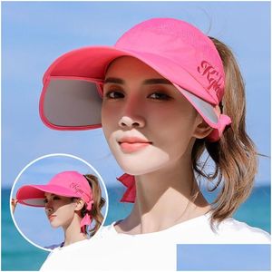 Outdoor-Hüte Damen Sonnenblende Breite elastische Golfmütze Atmungsaktive schweißabsorbierende Kappe Leeres Oberteil Freizeit UV-Schutz Drop Lieferung Sport Dh1Rq