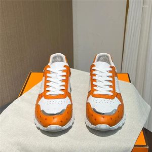 Sapatos casuais autênticos verdadeiros pele de avestruz masculino chique colorido tênis genuíno couro exótico de alta qualidade masculino rendas andando apartamentos