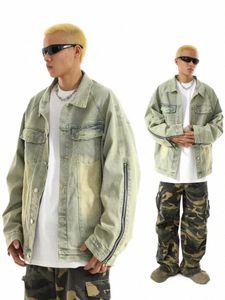 vintage do starej dżinsowej kurtki męska Hip-hop LG-Sleeved Zipper odzież zewnętrzna Fi Wed Butt Cardigan Shirt Kurtka streetwear x0ne##