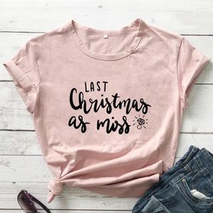 Damen-T-Shirts „Last Christmas As Miss“-T-Shirt mit grafischem Diamant-Slogan, Grunge-T-Shirt, Tumblr, lässig, Baumwolle, Braut, ästhetische Top-Outfits