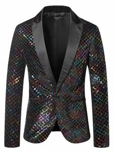 hoo 2024 Men's Autumn Wear New Fi Tailored blazer Sequined Plaid Casual blazer European Size M085#