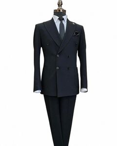 Svart Slim Fit Men Busin Suit Groom Groomsman Wedding Party Formal OCN Tuxedos 2 Piece Set Jacket and Pants N58X#