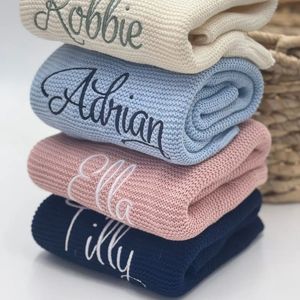 Personalized Name Baby Knitted Blanket Cotton 100x80cm Skin-friendly Warm born Wraps Custom for Winter 240313