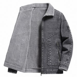 2023 Autumn/Winter New Fi Solid Color Lamb Wool Denim Jacket Men's Casual Thick Warm High Quality Plus-size Jacket V3GM#