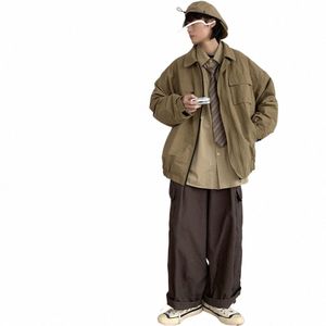 헐렁한 레트로 세트 남자 여자 거리 하라주쿠 폭격기 재킷 라벨 단색 캐주얼 셔츠 힙합 넓은 레그화물 바지 3 피스 96N4#
