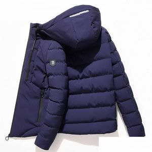 Piumino da uomo Parka Uomo Uomo Inverno Moda Solido Cappotto in cotone con cappuccio Giacca Casual Abiti caldi Cappotto Streetwear Piumini Dro Dhqki