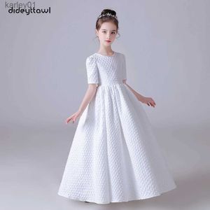 Girl's Dresses Dideyttl White Puff Skirt Elegant Flower Girls Dress For Wedding Party Short Sleeves Concert Junior Bridesmaid Gown yq240327