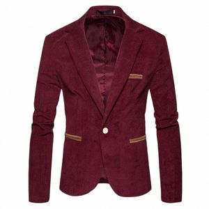 New Fi Casual Men Blazer Corduroy Patchwork Mens Busin Único Butt Slim Masculino Masculino Ternos Jaqueta Casaco Blazers k9po #