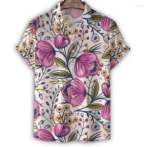 Men's Casual Shirts Fashion 3d Print Plants Hawaiian Shirt For Men Summer Flower Pattern Short Sleeves Lapel Tee Button Blouse Tops Clothing