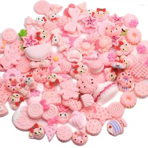 Flores decorativas 50/100 peças amuletos de resina rosa sortidos doces mistos animais com parte traseira lisa cabochão contas para scrapbooking diy capa de telefone