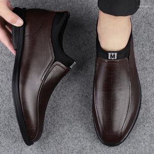 Casual Shoes Genuine Leather Business Flat Slip-on Mens Senior Brand Male Footwear Mid Top Loafers Black And Brown