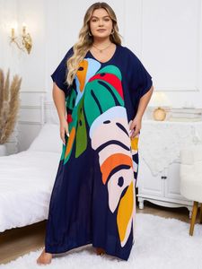 Czarna czarna roślina w rozmiarze drukowana sukienka Kaftan 2024 Summer Clothing Kobiety Sundress Beach Wear Maxi Sukienki Q1476 240321