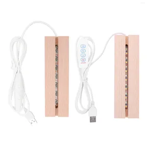 Night Lights Rectangle Solid Wood Light-emitting Base Environmental Protection USB Powered Display Holder For Crystal Glass Acrylic