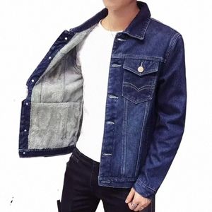 Denim Jacken Mann Wolle Jeans Mantel für Männer Gepolstert Warm mit Schaf Schwarz Breite Schultern Polsterung Niedriger Preis Korea Menswear Outwear G T6HC #