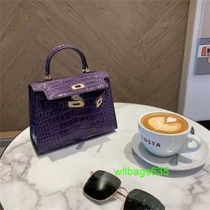 Ky Tote Bags Trusted Luxury Leather Handbag Blue Purple Crocodile Pattern Little Bag Genuine Leather Crossbody Bag Versatile Small Handbag 2 have logo HBMB