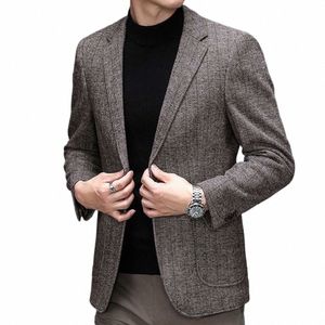 Ny FI Autumn Winter Busin Wool Blazer Men Casual Sack Jacket Office Wedding Streetwear Coat Leisure Slim Fits Clothing W7UU#