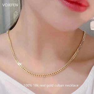 VOJEFEN AU750 Gold Cuban Necklaces Jewellery 18K Pure Chains Unisex Choker Miami Links Neck Luxury WomanMen Fine Jewelry 240327