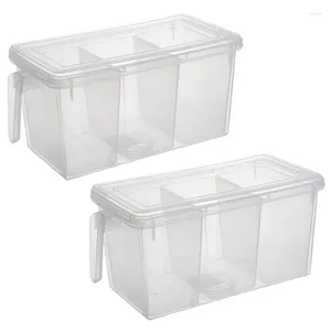 Jewelry Pouches 2 Pcs Plastic Storage Container Square Handle Food Box With Lid Suitable For Refrigerator Cabinet Table Top