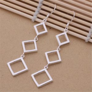 Kolczyki Dangle Marki 925 Sterling Silver Square Rhombus Długie dla kobiet luksusowe akcesoria weselne biżuteria Prezenty na imprezę Prezenty