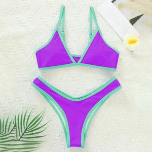Women's Swimwear Womens Bikini Swimsuits Casual Solid Color Sports Style Sexy Halter Top Two Piece Swimsuit Set Bathing Suit
