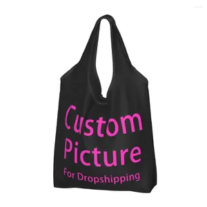 Storage Bags Custom Pictures Shopping Bag Women Portable Large Capacity Groceries Personalized Customization Logo Printed Shopper Tote