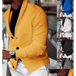 Herrtröjor Autumn Men Cardigan Sweater Hollow Out Knitting Casual Slim Fit V-Neck Jumpers Business Streetwear Drop Delivery Apparel DHIH8