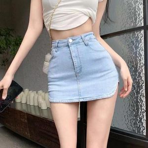 Saias 2024 verão fenda denim saia mulheres cintura alta envoltório sexy curto mini babes kawaii uma linha shorts sob o jean y2k