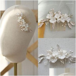 Fermagli per capelli Barrettes Floralbride Lega fatta a mano Cristalli Strass Perle Fiore Foglia Pettine da sposa Accessori Gioielli da donna Drop Del Otdnt