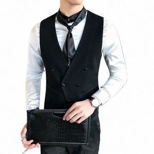 men's double breasted suit vest busin casual men's vest custom wedding tuxedo vest M26g#