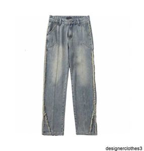Designer B família outono e inverno estilo casal unissex moda e casual borda de pele jeans desgastados 83N3