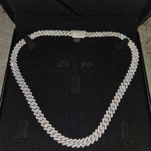 Hiphop Two Rows Sier Iced Out 14Mm Customized Moissanite Cuban Link Chain