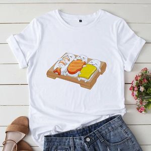 Męskie koszule damskie damskie podstawy Summer Piękny sushi print T-shirt O-Collar Biała koszula Krótkie rękawie statek