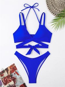 Women's Swimwear Bikini Women Swimsuit 2024 Solid Sling Bikinis Set Sexy Thong Summer 2 Piece Lace Up Beachwear Bathing Suit Female