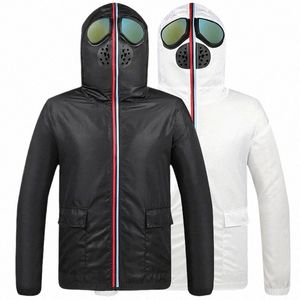おかしなジャケットのメンメガネとフード付きカジュアルジャケットメンジャケットサン保護新しい風のプルーフジャケットハットコートメンスキン服H434＃
