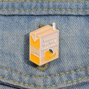 TEARS OF MY ENEMIES Enamel Pins Custom Orange Juice Drink Brooches Lapel Badges Food Jewelry Gift for Kids Friends