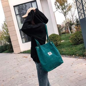 Shoulder Bags Women Corduroy Bag Ladies Casual Eco Tote Handbag Folding Reusable Shopping Purse Female Cotton Canvas Cloth Pouch