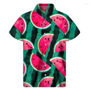 Camisas casuais masculinas colorido melancia gráfico camisa havaiana verão tops mangas curtas 3d impresso frutas botão roupas masculinas blusa de lapela