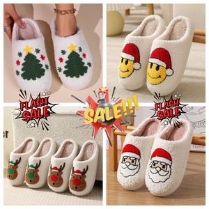 Comfortable Home Cute Cartoon Santa Claus Couples Warm Cotton GAI Christmas Designer Elk Lovely Thick Plush Unisex Winter White slippers Cream