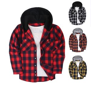 Fashion Streetwear Designer Casual Shirts Man Plaid Splicing Hoodie Mens Classic Flannel Long Sleeve Hooded