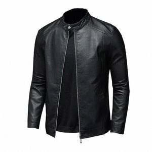 fi Slim-Fit Motorcycle Leather Jacket Men's Vertical Collar Puleather Jacket Motorcycle Motorcycle Suede Jacket b3pH#