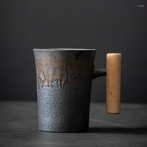 Tazze Piattini 1 Pz Stile Cinese Retro Manico In Legno Tazza Senza Cucchiaio Tazza Da Tè In Ceramica Per La Casa Fatta A Mano Stoare Caffè Da Ufficio